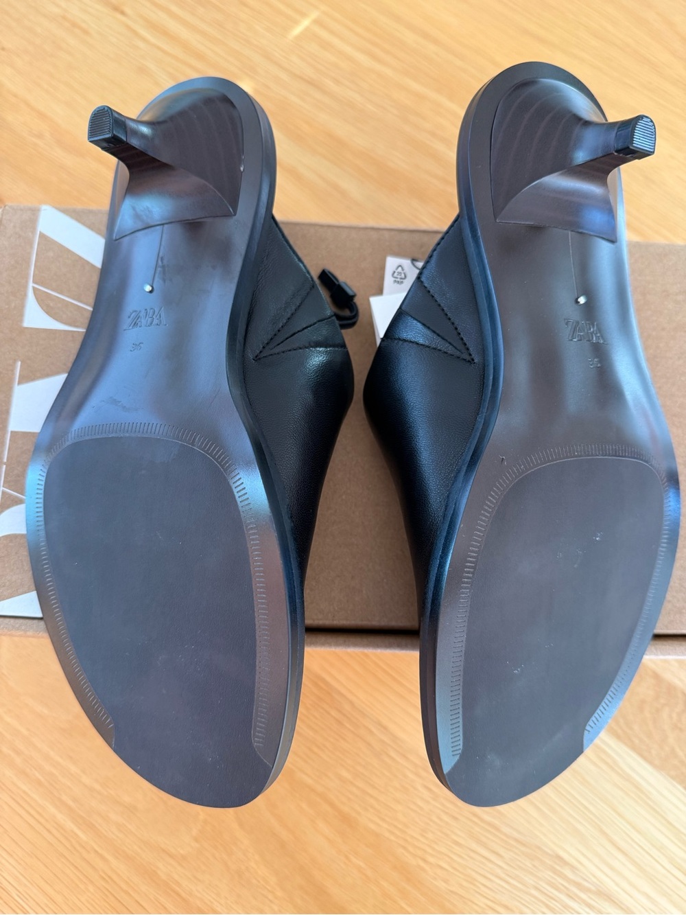 Zara Black Leather Open-Back Slide Mules - Picture 4 of 6